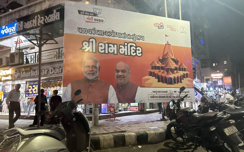 Controversy arises as hoardings use Mandir to seek votes for BJP in Gandhi Nagar