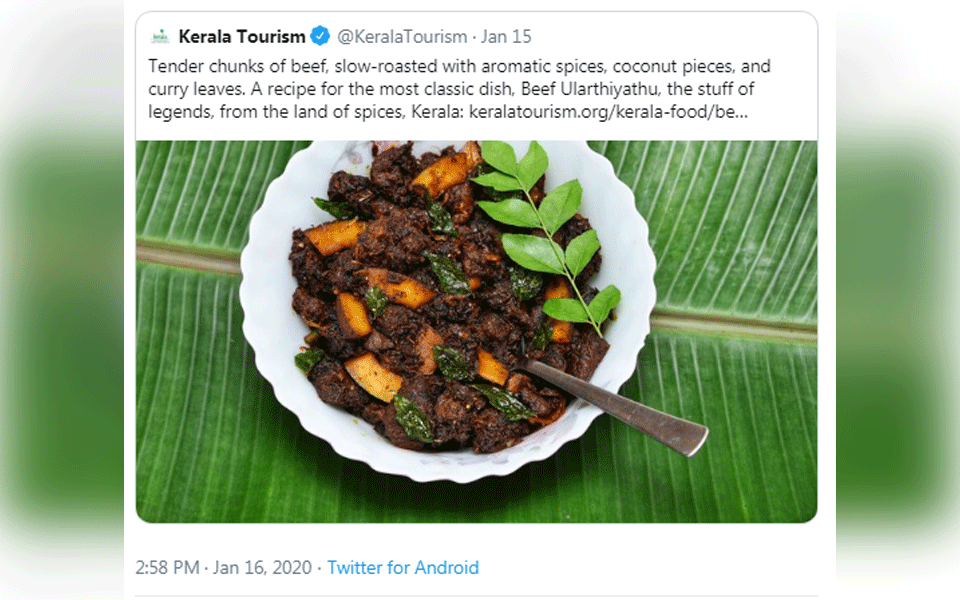 Beef delicacy tweet kicks up row; Kerala govt says no aim to hurt anyone's religious beliefs