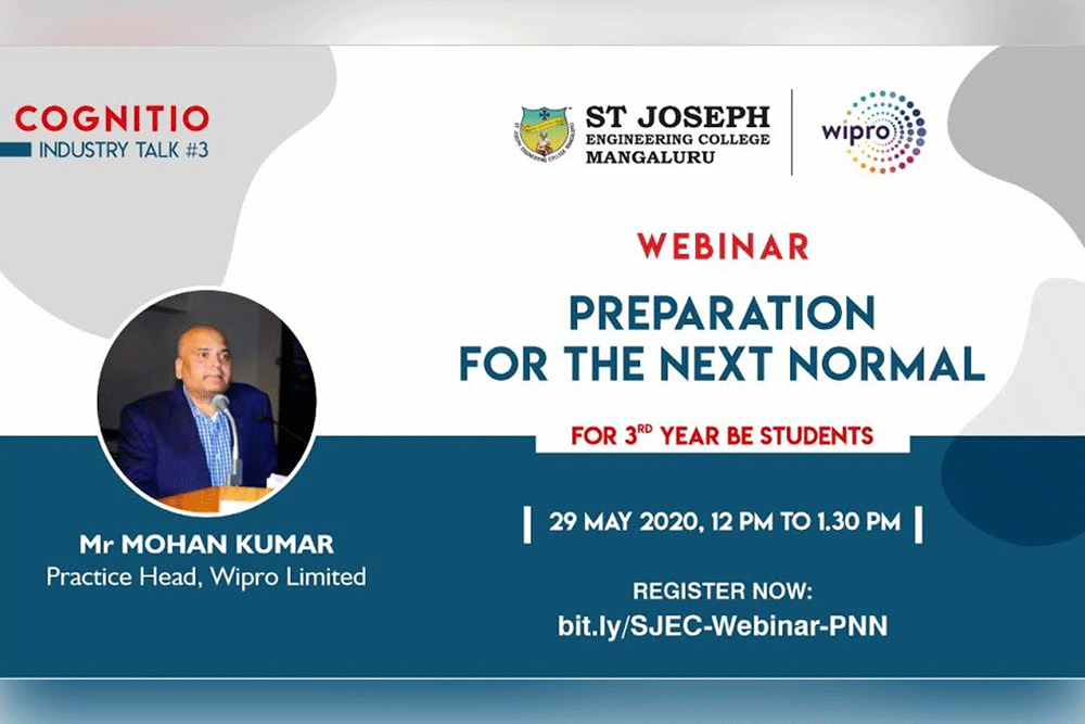 SJEC, Wipro come together to host a Webinar “Preparation for the Next Normal" for BE Students