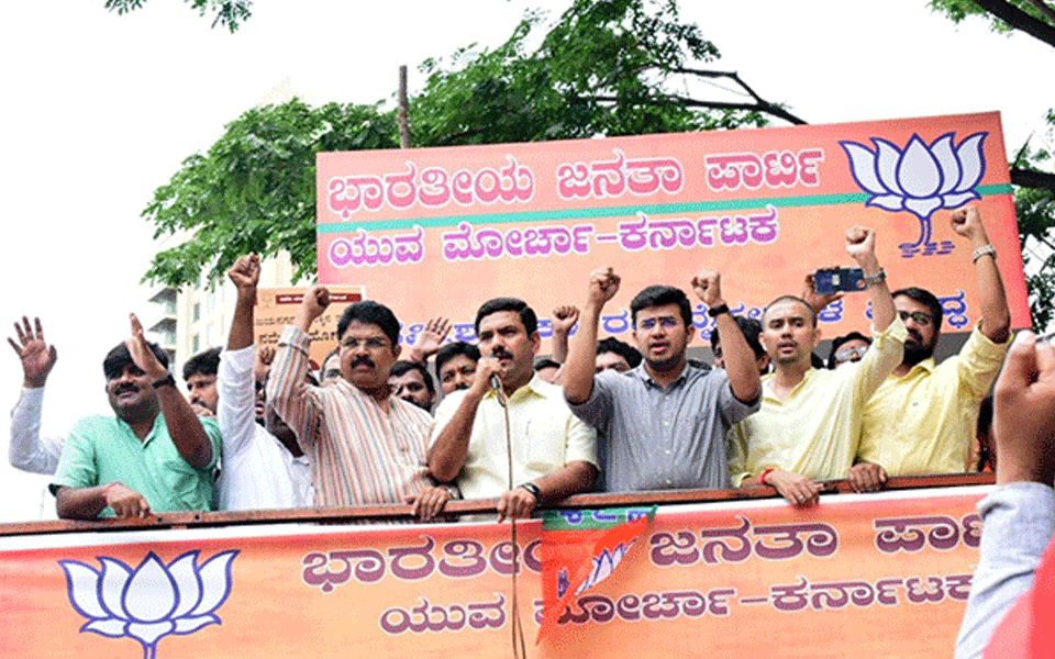 BJP stages protest against JSW land sale, financial fraud