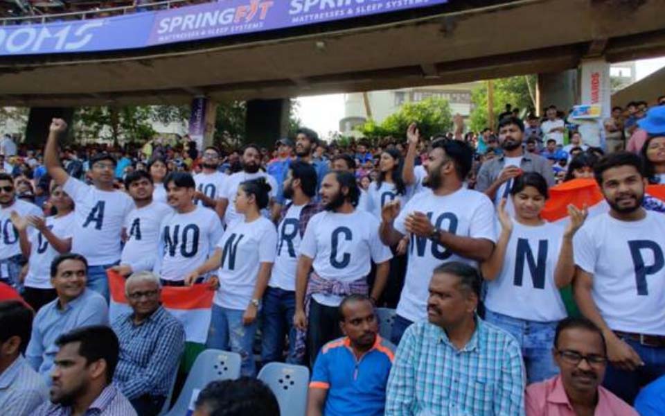 'Cricket Lovers' protest against new Citizenship Act at India-Australia match in Wankhede stadium