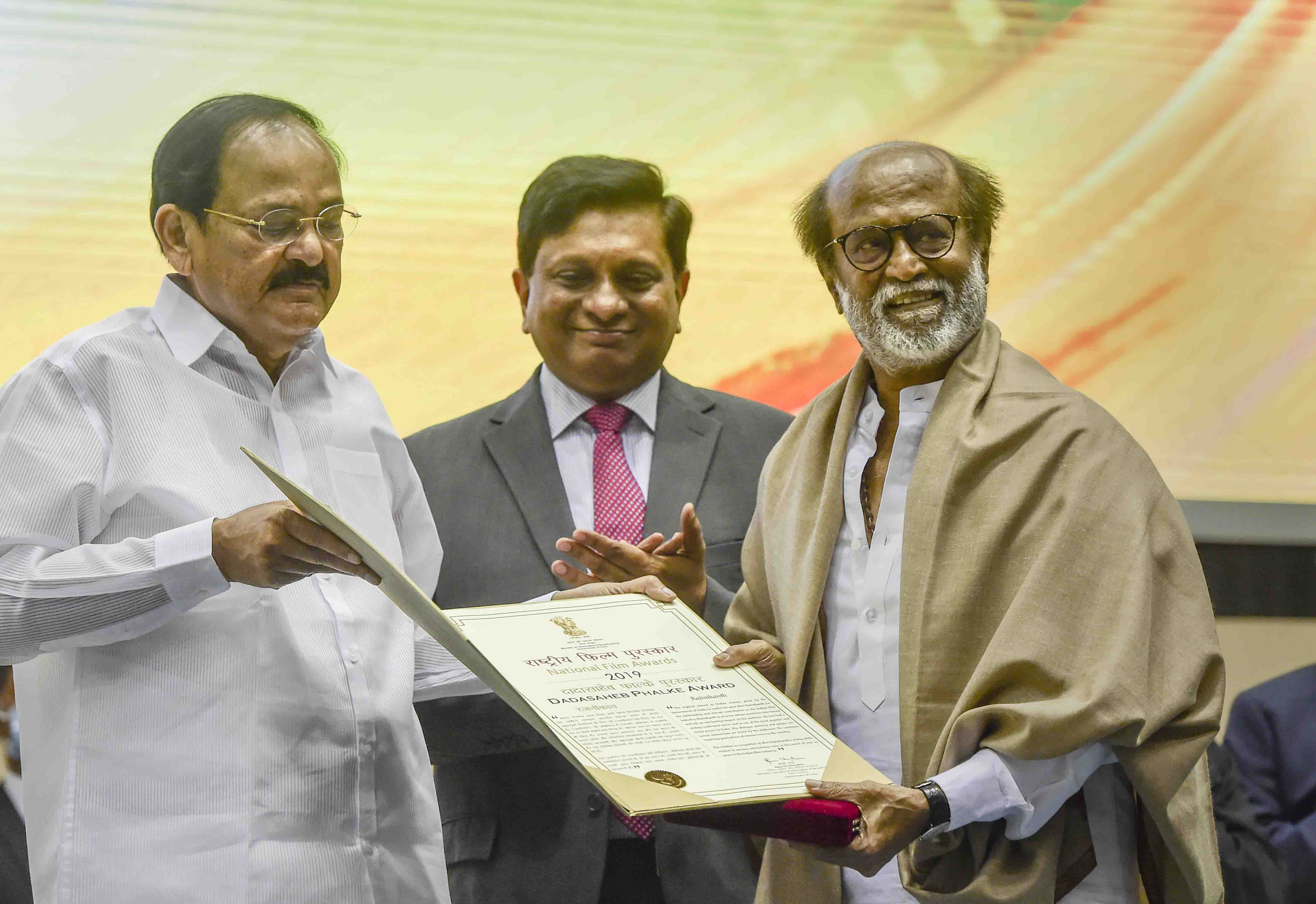 Rajinikanth receives Dada Saheb Phalke award, dedicates honour to guru K Balachander, fans