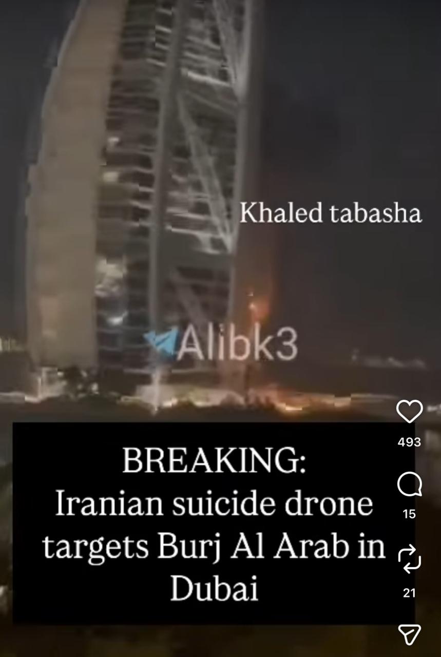 Reports claim Burj Al Arab hit by Iranian missile, videos surface