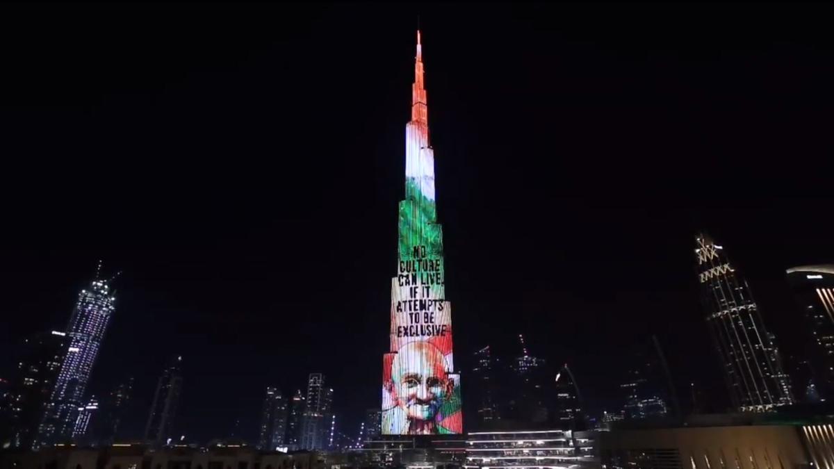 World's tallest skyscraper Burj Khalifa lights up with LED show to honour Mahatma Gandhi