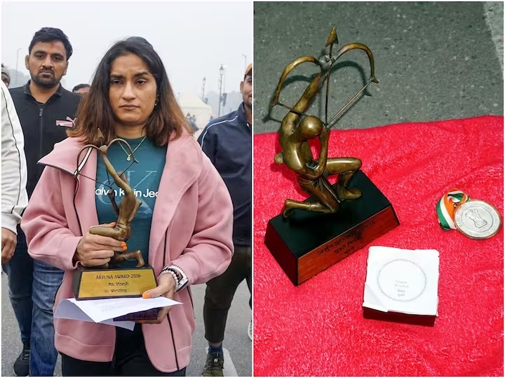 Vinesh Phogat  returns Khel Ratna and Arjuna Awards, leaves them at Kartavya Path