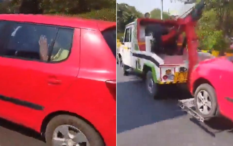 2 senior citizens inside, car 'illegally' towed by parking contractors in Noida