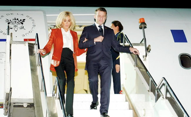 French President Macron arrives in Mumbai
