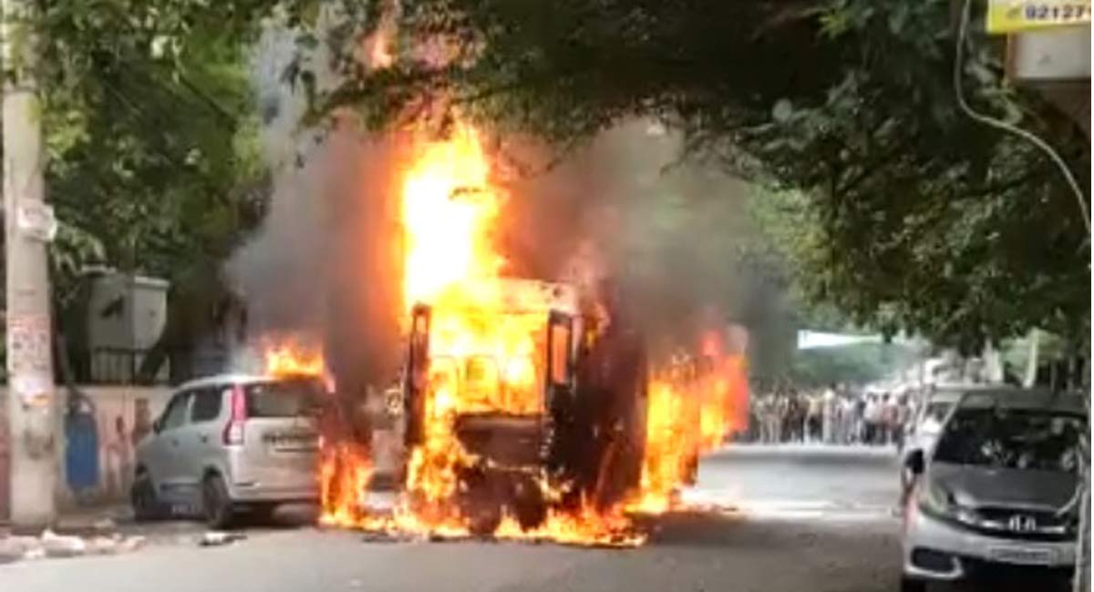 Narrow escape for 21 kids as school bus catches fire in Delhi