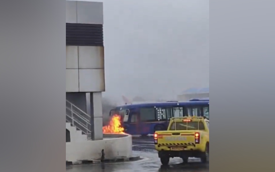 Parked passenger coach of IndiGo catches fire at Mumbai airport
