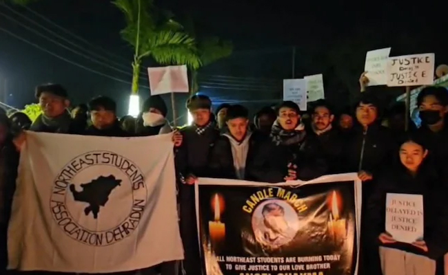 Students from Northeast protest at Jantar Mantar against Anjel Chakma’s killing in Dehradun