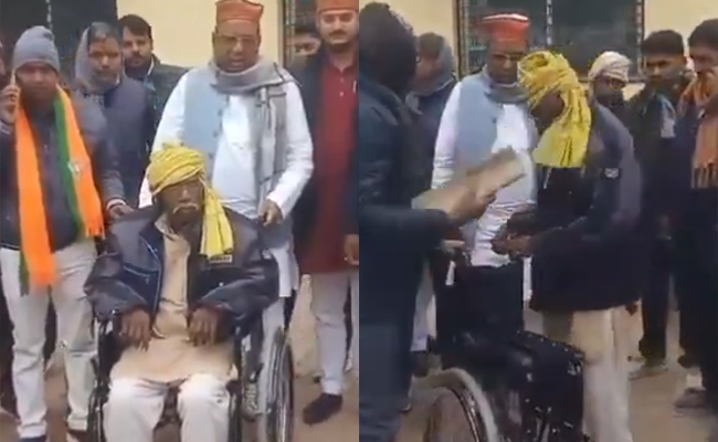 Uttar Pradesh: Elderly man stands up after posing in wheelchair with BJP MLA, video goes viral