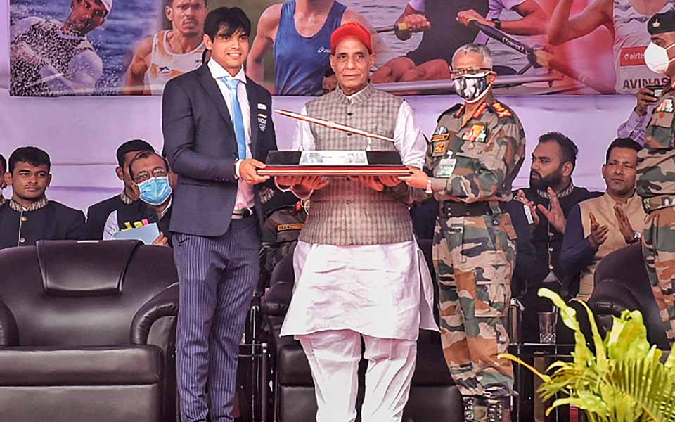 Rajnath Singh felicitates Defence Forces Olympians, renames ASI stadium after Neeraj Chopra