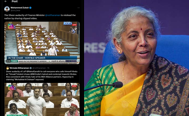Finance Minister Nirmala Sitharaman shares clipped video of Rahul Gandhi’s address on ‘X’