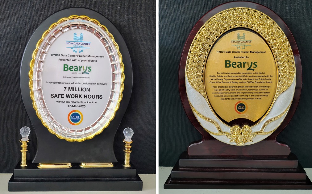 Bearys awarded by Fluor Daniel, Microsoft for 7 million safe manhours at Hyderabad data center