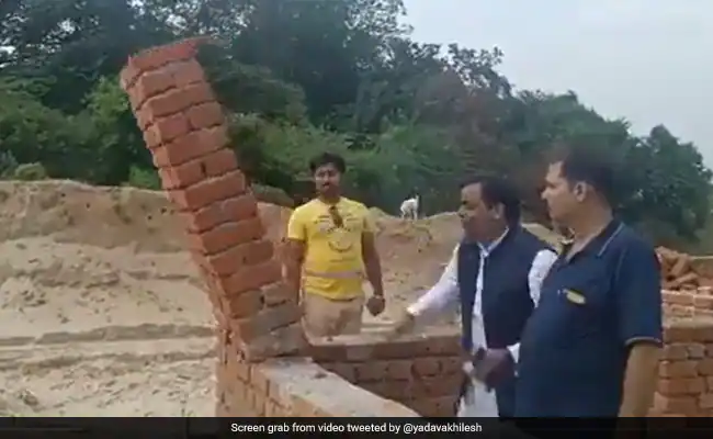 Under-construction govt engg college wall collapses as UP MLA applies slight force