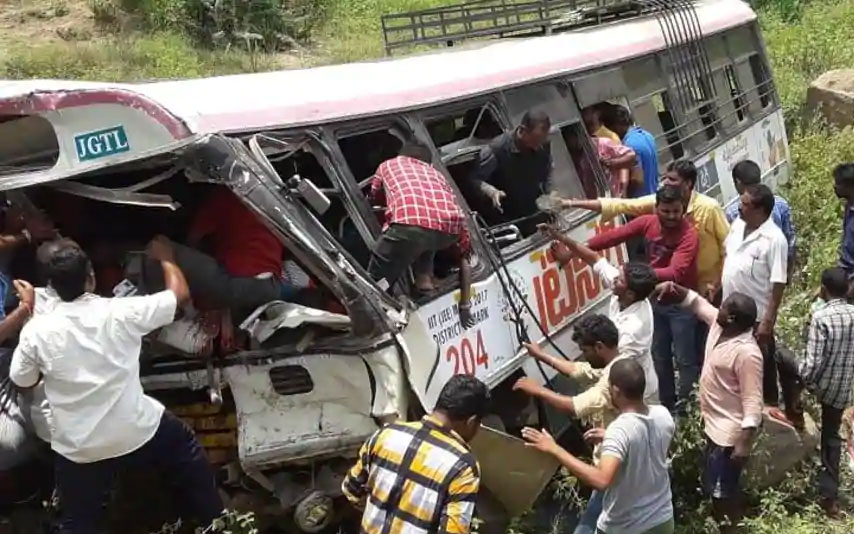 52 killed as bus falls into gorge in Telangana