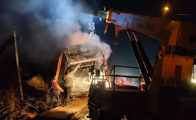 Thirty passengers escape after bus falls into ditch, catches fire