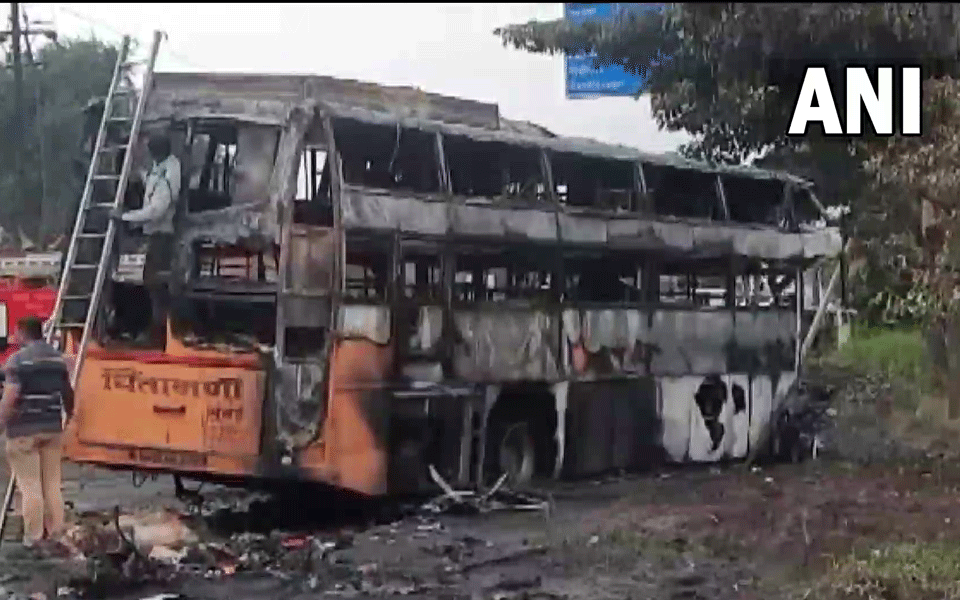 11 dead, 38 injured as bus catches fire after hitting truck in Maharashtra