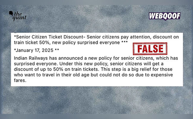 No, Indian Railways Has Not Reinstated Concessions for Senior Citizens