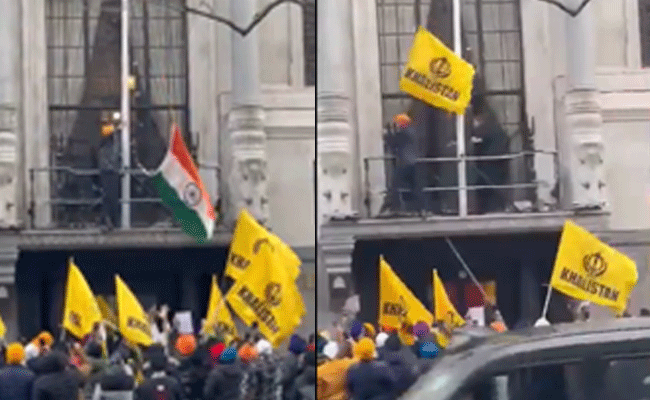 Indian flag grabbed at by pro-Khalistani protesters at London mission
