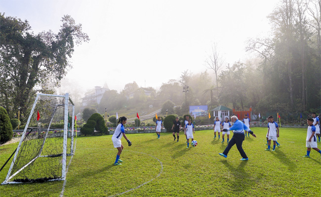 PM plays football with boys, girls in Sikkim