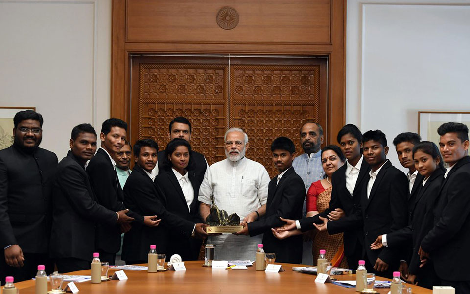 PM meets tribal students who scaled Mt Everest