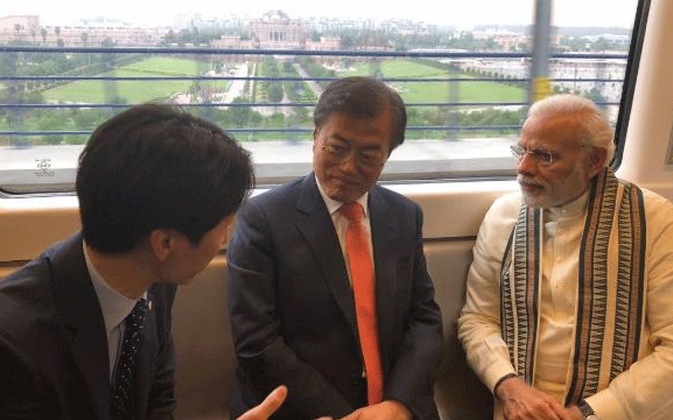 Modi takes Metro ride with South Korean President to Noida