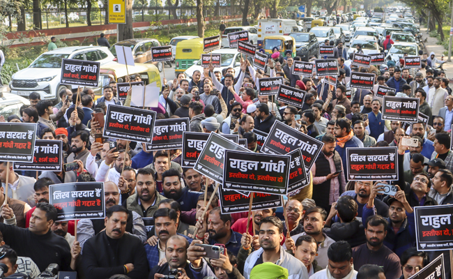 Rahul's 'traitor' jab at Bittu: BJP protests near Congress office on Akbar Road