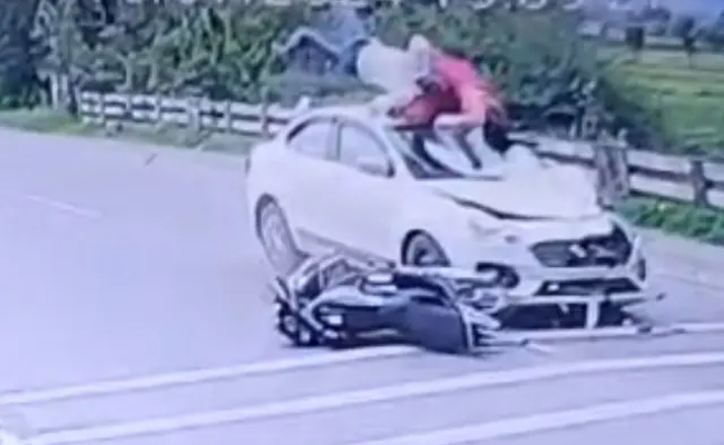 Pune couple thrown into air after speeding car strikes their bike