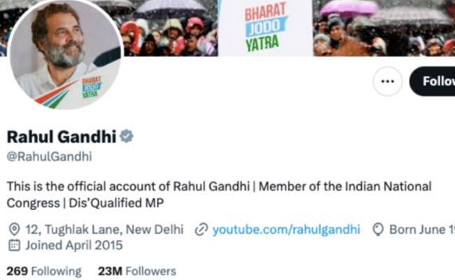 Rahul Gandhi changes Twitter bio after Parliament disqualification