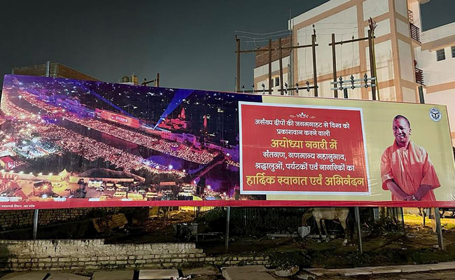 Large posters depicting Ram temple, new airport come up in Ayodhya