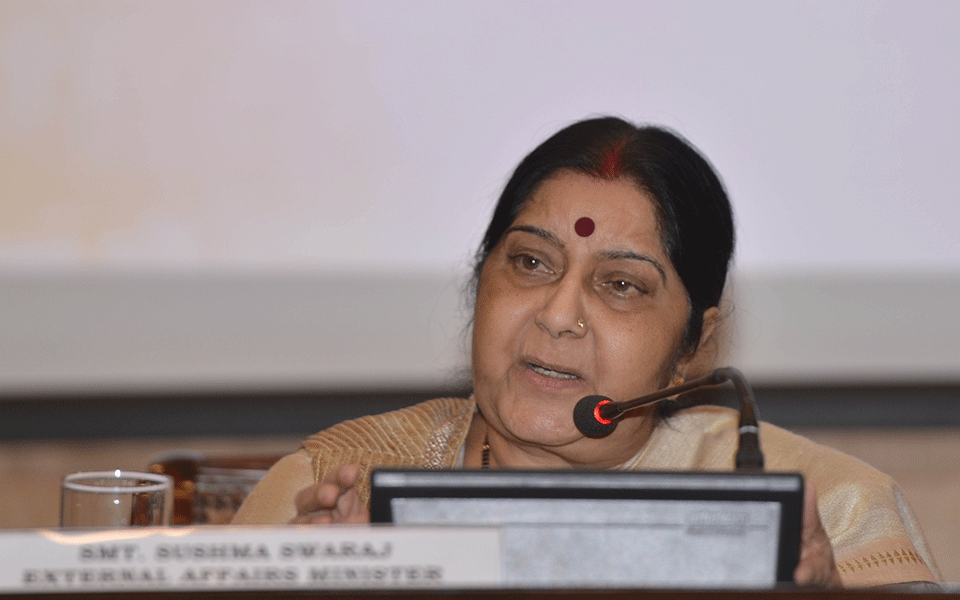 Sushma says open for talks with Pakistan with terror rider