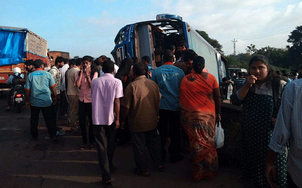 Bus topples in Baikampady: More than 35 passengers injured