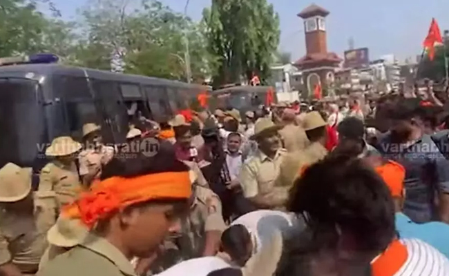 VHP and Bajrang Dal stage protest in Mangaluru demanding arrest of St Gerosa School teacher