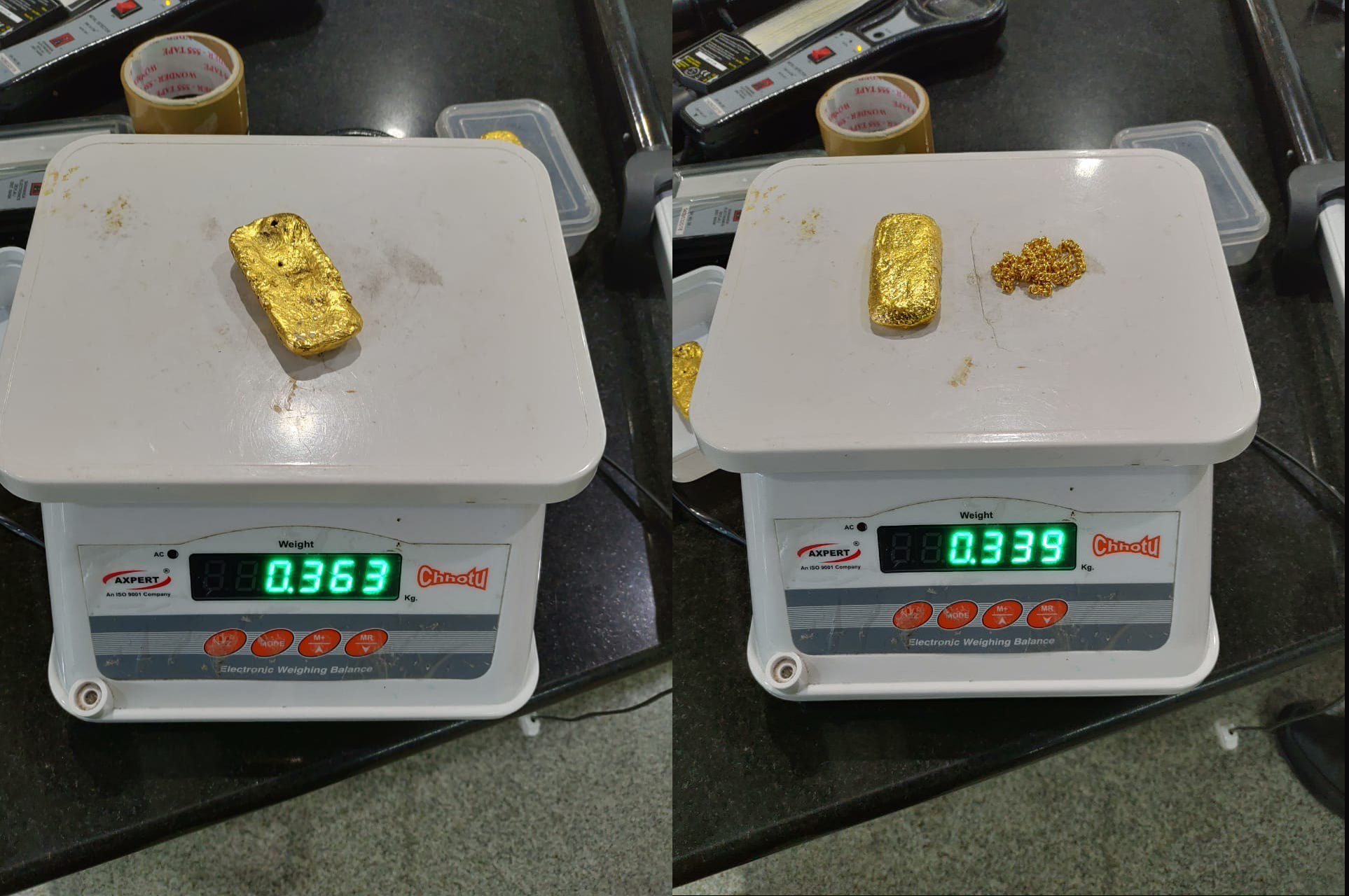 Two arrested at Mangaluru Airport while smuggling gold; seized gold worth over Rs.34 lakh
