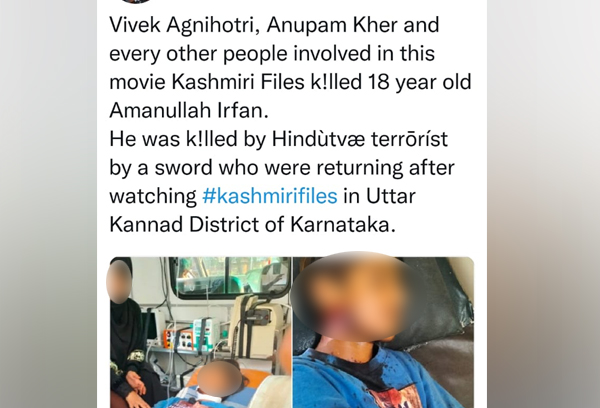 News of 18-Y-O Muslim boy being killed by Hindutva activist after watching The Kashmir Files is fake