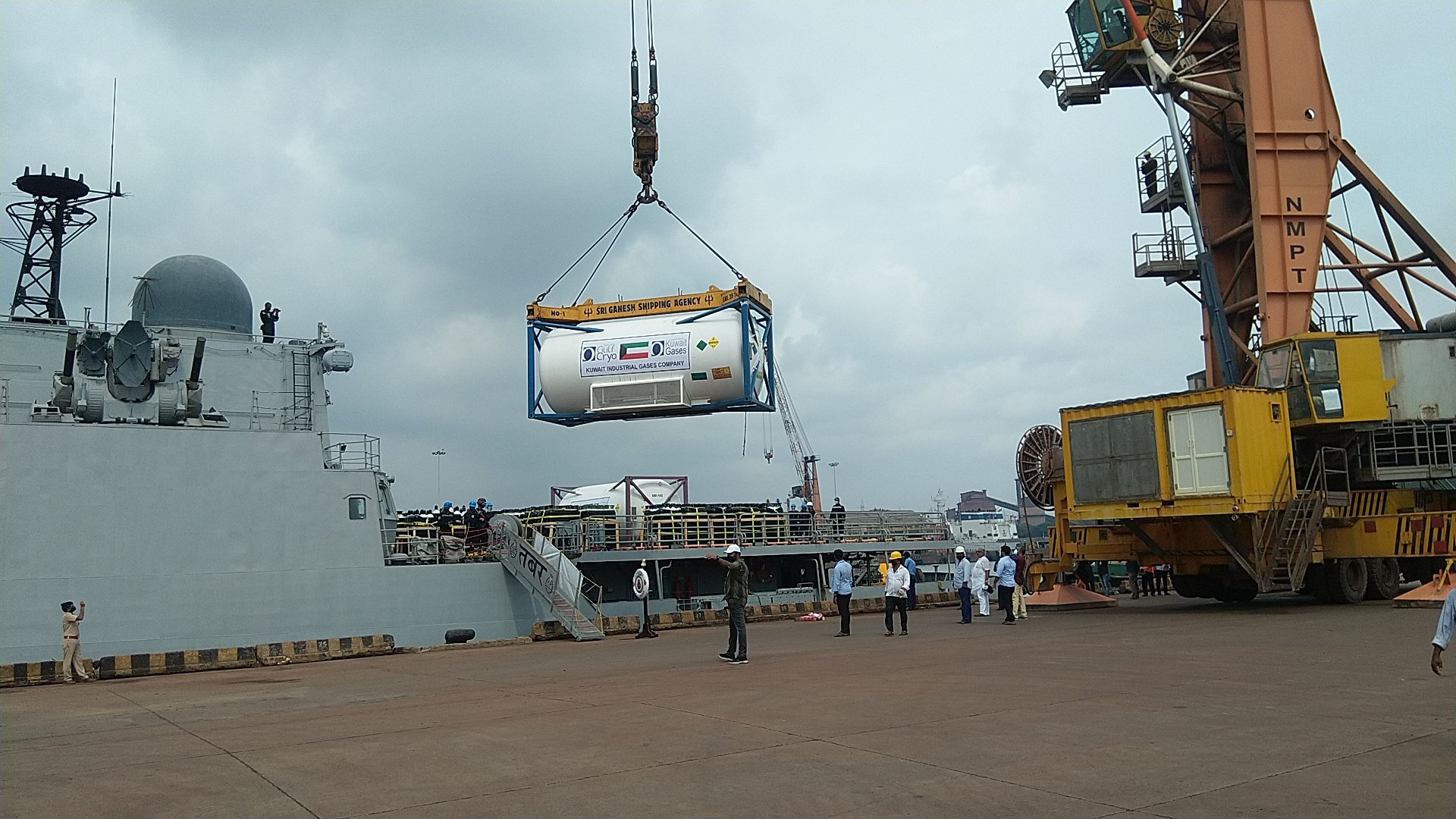 Indian Naval Ships Kochi and Tabar reach New Mangalore Port with oxygen & critical medical supplies