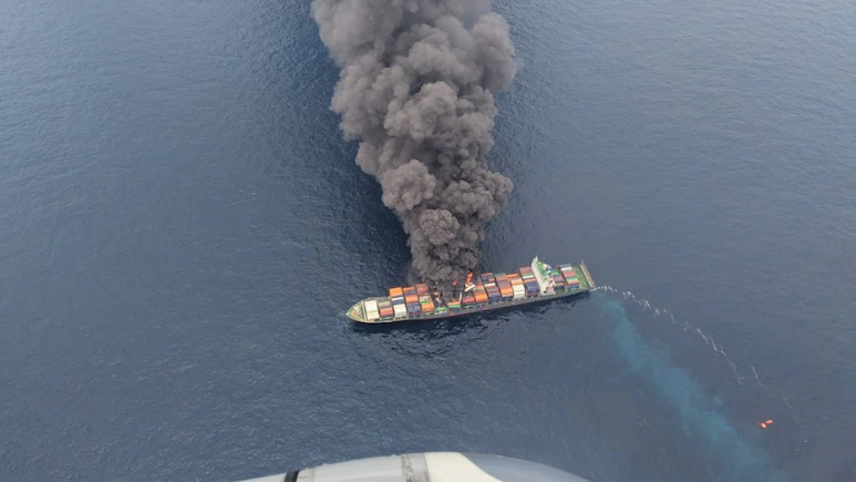 18 rescued from blaze-hit container ship brought to Mangaluru by INS Surat, two critical