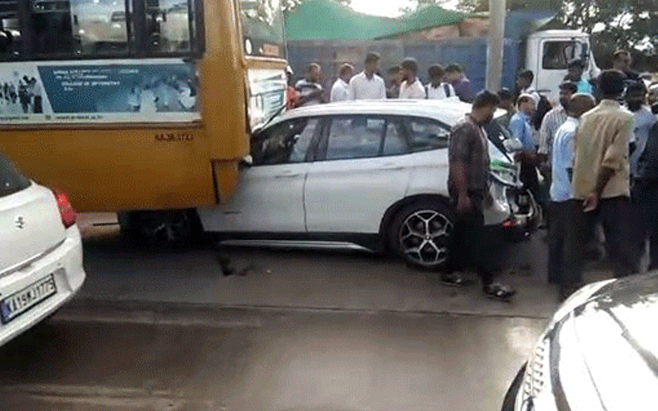 Mangaluru: Car rams into college bus after being hit by truck
