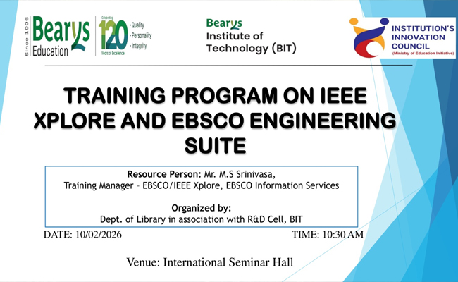 Training program on IEEE Xplore, EBSCO engineering suite held at BIT