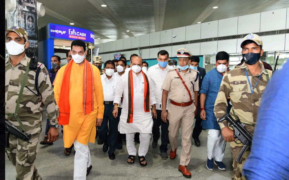 Chief Minister Basavaraj Bommai arrives for his tour of the Coastal Districts