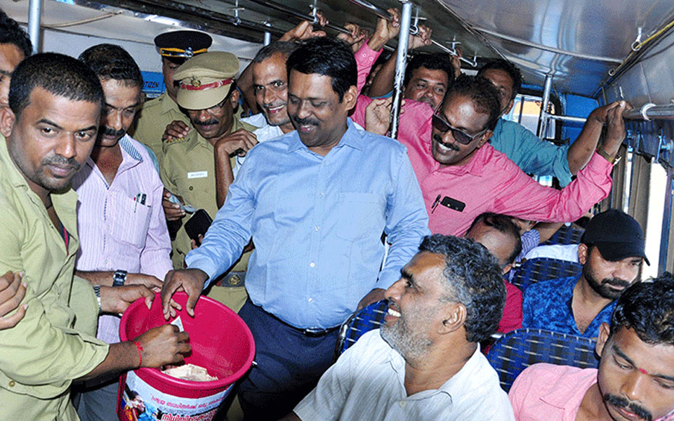 Bucket instead of ticket in Kasargod buses today