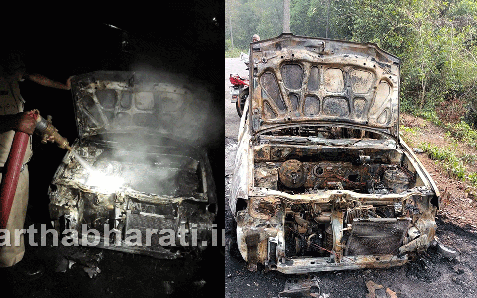Mudradi: Running car catches fire; driver escapes unhurt