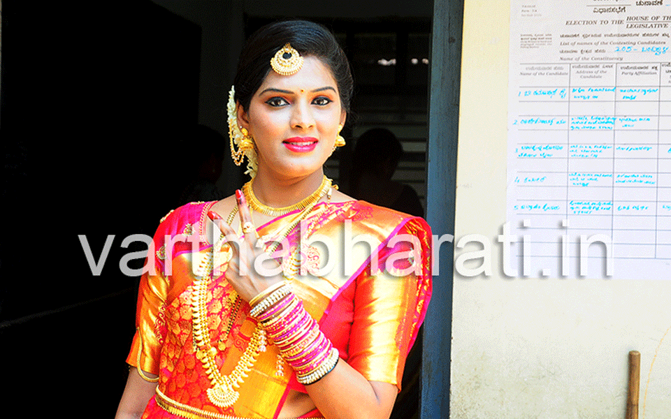 Bride comes to polling booth to cast vote first time