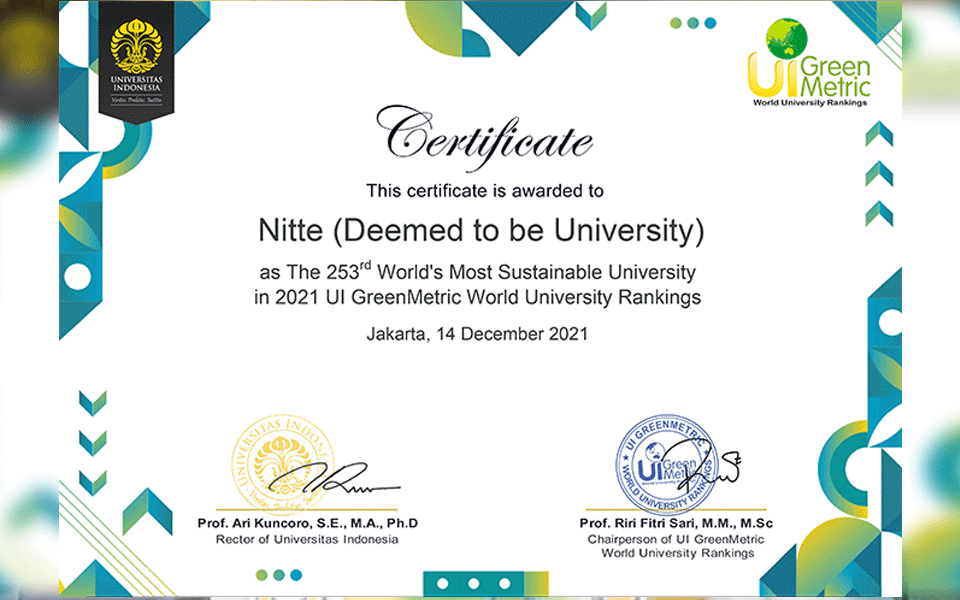 International recognition for Nitte University’s green initiatives