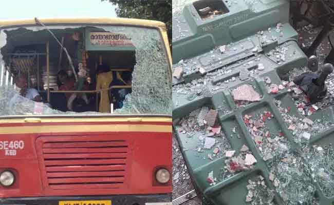 Puttur: 2 children, driver injured as windshield of Kerala state bus shatters during journey