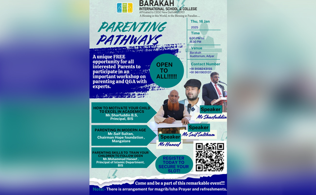 Barakah International School to organise free parenting workshop on 16th January