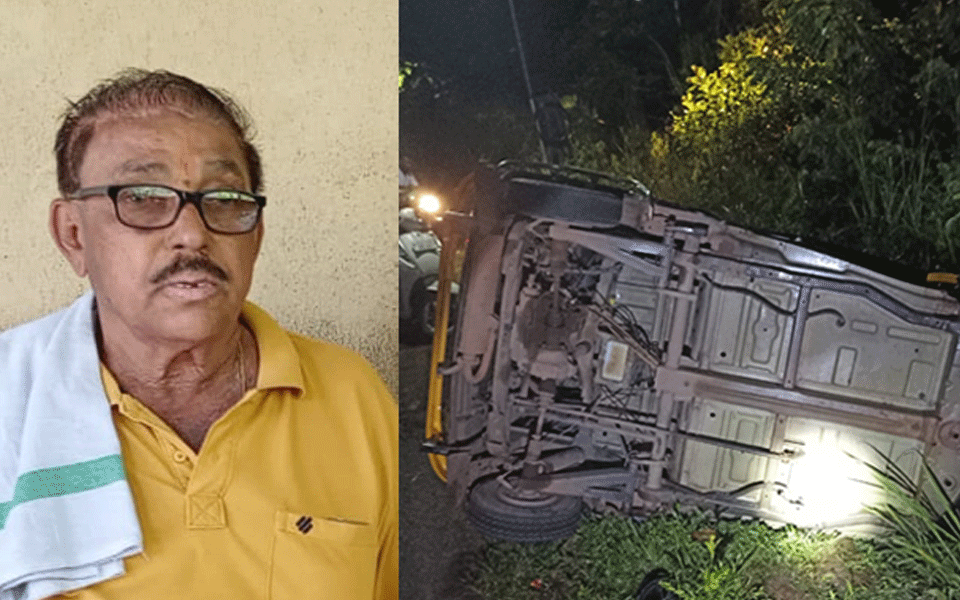 Aged auto-rickshaw driver dies on the spot after his vehicle topples into roadside gorge in Ullal