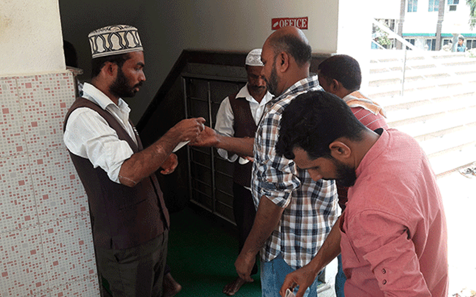 Corona Virus scare: Sanitizers, soaps provided at Udupi mosques during Friday prayers