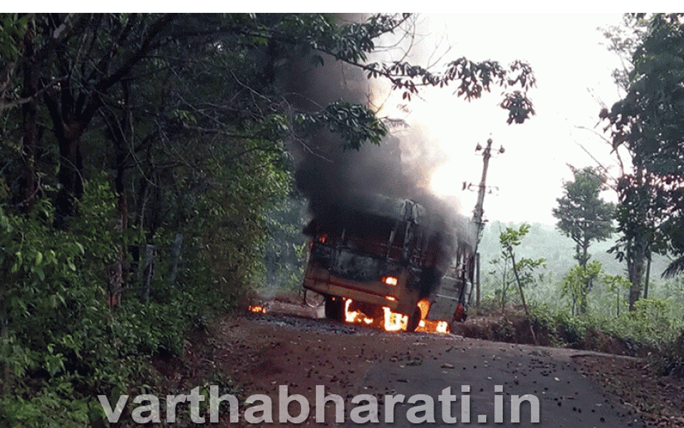 School pick-up van gutted in Sullia